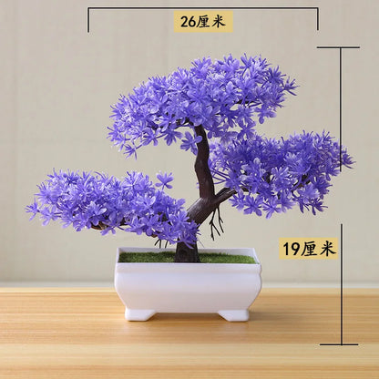 Artificial Bonsai Tree Decorative Plant, Plastic Fake Flowers with Pot, Desktop Ornament for Home, Office, Hotel, Garden, Anniversary, and Exhibition Use