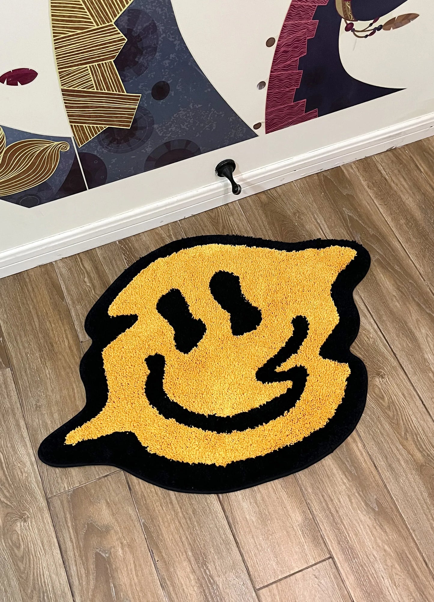 yellow tensile trippy smiling tufting rug soft fluffy kitchen toilet mat non-slip absorbent funny custom bath doormat for home décor