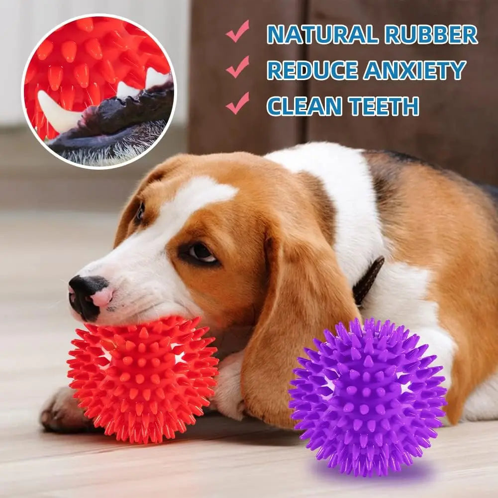 dog chew toys spiky balls, squeaky dog toys, durable plastic for aggressive chewers, interactive play for dental health, ideal for fetch, tug-of-war, all dog sizes