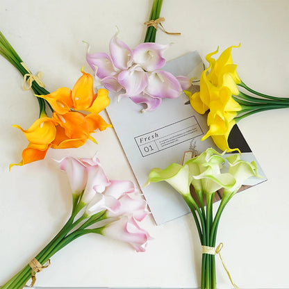 Artificial Blue Calla Lily Flowers - PU Material 34cm for Wedding Bouquet, Table Centrepiece, Home Decor, Bridal Shower Decoration, Indoor Use, Pack of 10/5