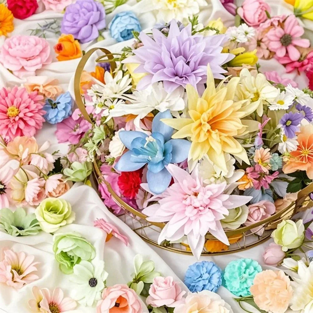 assorted silk artificial flower heads for home decoration, diy crafts, wedding anniversary, baby shower, indoor use - 20/52 pieces