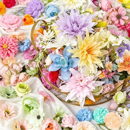 Assorted Silk Artificial Flower Heads for Home Decoration, DIY Crafts, Wedding Anniversary, Baby Shower, Indoor Use - 20/52 Pieces