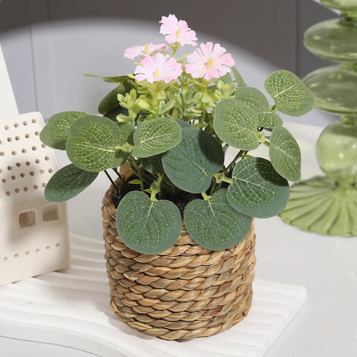 artificial eucalyptus plant, green potted grass, 11cm decorative plastic leaves for home, office, desktop, outdoor and exhibition usage