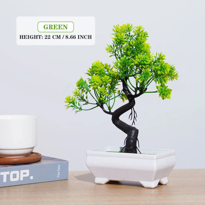 Miniature Artificial Bonsai Tree Ornament - Lifelike Desktop Pot Plant for Home, Office or Garden Decor - Low Maintenance Accent for Indoor or Outdoor Use