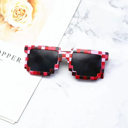 Funny Kids Sunglasses Cosplay Action Game Toy Square Glasses Pixel Mosaic Thug Life Eyewear Children's Gift Retro UV Protection Fashion Accessory