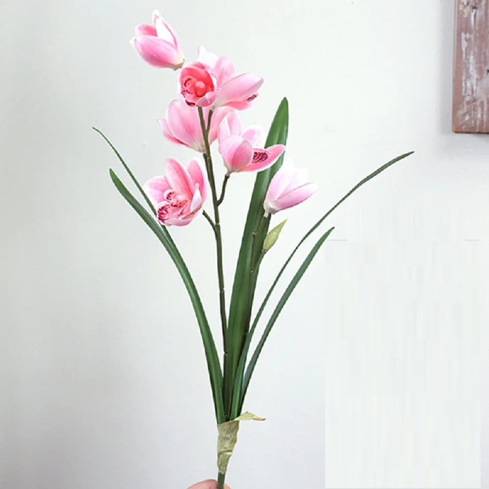 artificial orchid flowers 3d printed real touch pink cymbidium branch - home living room silk decoration, wedding centrepiece, indoor floral arrangement
