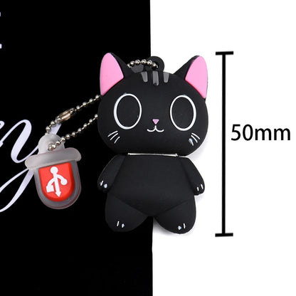 Black Cat USB Flash Drive 64GB Free Key Chain Memory Stick Creative Gifts Real Capacity Pendrive USB Stick Drive