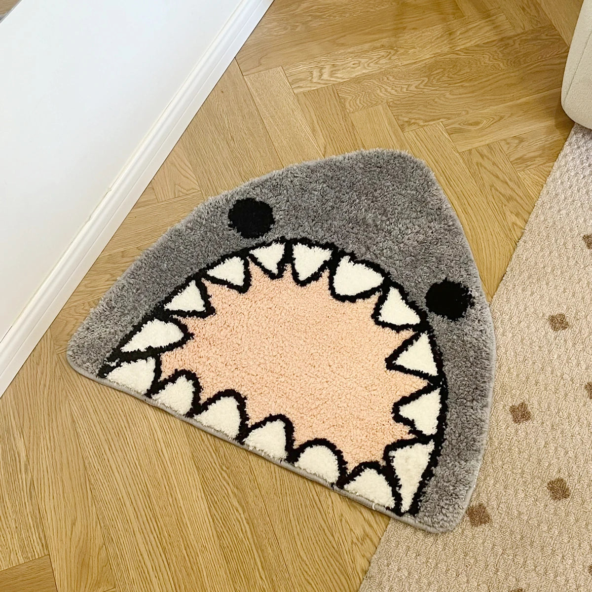cool grey shark cute tufted rug flocked soft non-slip handmade carpet for home decoration simple housewarming gift idea cartoon style room mat