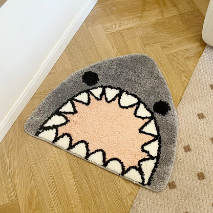 Cool Grey Shark Cute Tufted Rug Flocked Soft Non-Slip Handmade Carpet for Home Decoration Simple Housewarming Gift Idea Cartoon Style Room Mat