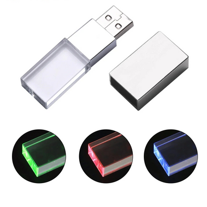 64 gb Crystal USB Flash Drive 64GB Blue LED Pen Drive Silver Gloden Memory Stick Creative Gift U Disk Green LED Pendrive