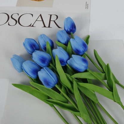 Artificial White Tulips Bouquet, PE Silicone Realistic Fake Flowers for Home Decor, Bridal Showers, Valentine's Gifts, Weddings, Indoor Arrangements