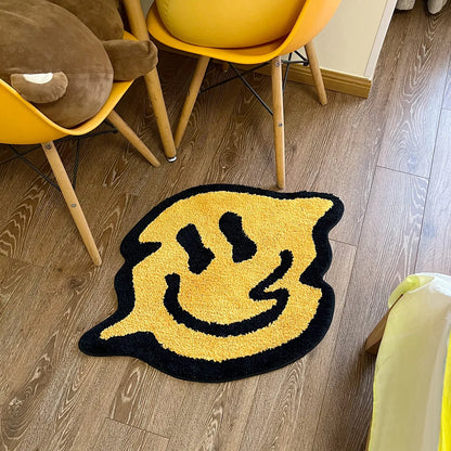 Yellow Tensile Trippy Smiling Tufting Rug Soft Fluffy Kitchen Toilet Mat Non-Slip Absorbent Funny Custom Bath Doormat for Home Décor