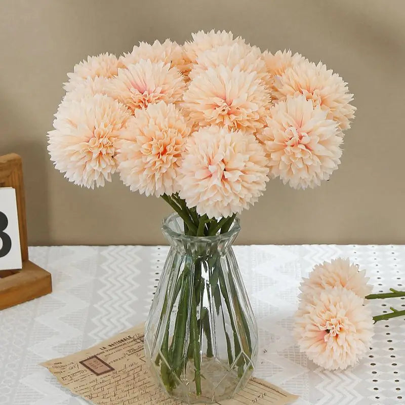 artificial dandelion & hydrangea flower bouquet 5pcs non-woven fabrics for home vase decor, garden, party, wedding centrepiece, bridal, christmas ornament