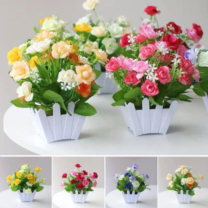 Artificial Rose Bonsai Plant - Lifelike Potted Plastic Flowers for Indoor & Outdoor Decor, Home & Party Ornament, Low Maintenance Garden Decoration