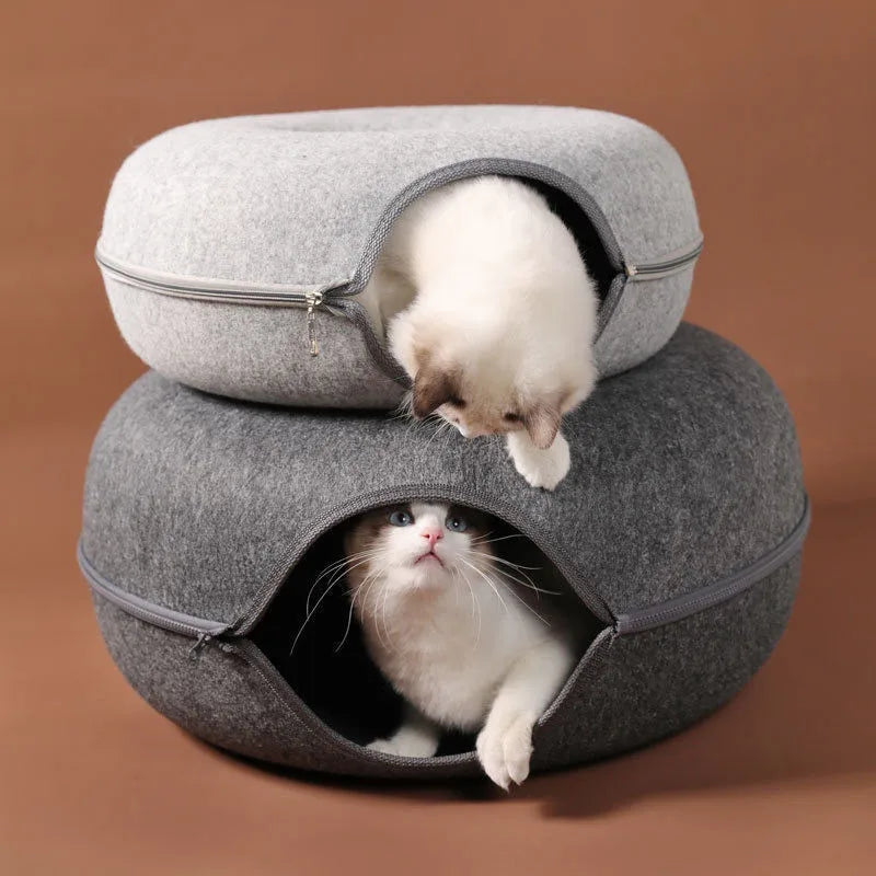 10.46 dark grey b0cx44s5qg donut cat bed interactive tunnel pet felt indoor toys cats house kitten training toy cat kennel pets supplies