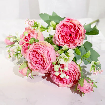 Silk Peony Rose Artificial Flower Bouquet for Wedding, Home Decor, Bridal Props, Indoor Events, Gift Arrangement, Photography Backdrop, Versatile Floral Accent