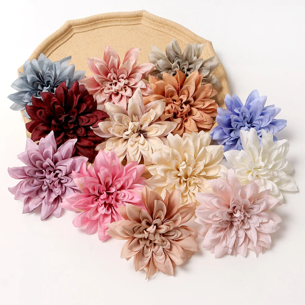 artificial silk dahlia flower heads 5-pack - home, wedding, party decoration, indoor faux floral accessories for anniversaries, birthdays, bridal showers