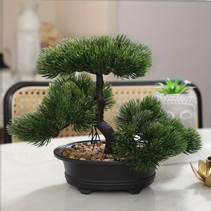 Artificial Bonsai Tree Decor with Black Planter - Zen Garden Accent for Home, Office, Party - Durable Plastic Material for Indoor and Outdoor Display
