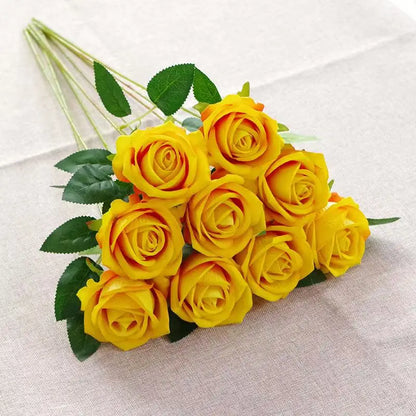 Artificial Velvet Rose Flowers Bouquet - Realistic Faux Red Roses for Weddings, Home Decoration, Indoor Decor, Anniversary, Birthday, Party, Bridal Shower