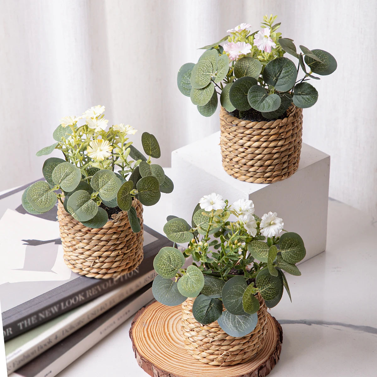 artificial eucalyptus plant, green potted grass, 11cm decorative plastic leaves for home, office, desktop, outdoor and exhibition usage