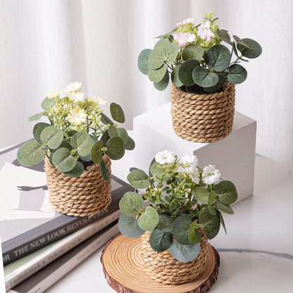 Artificial Eucalyptus Plant, Green Potted Grass, 11cm Decorative Plastic Leaves for Home, Office, Desktop, Outdoor and Exhibition Usage