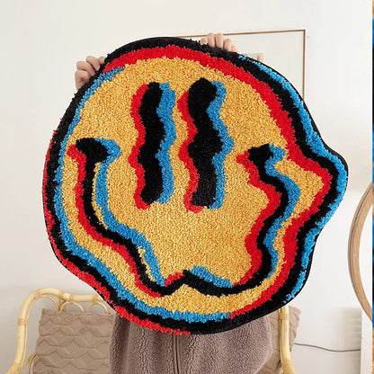 Trippy Smiling Rug Tufted Rug Geometric Bedroom Mat Soft Living Room Carpet Floor Doormat Aesthetic Corridor Pad for Home Decor