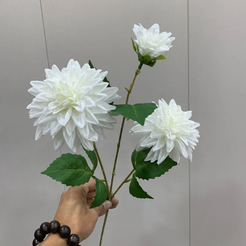 artificial dahlia flowers with 3 heads long branch silk for home wedding decor, bedroom decoration, party and indoor events - elegant, lifelike floral arrangement
