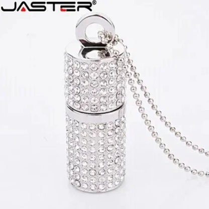 JASTER Crystal USB 2.0 Flash Drive 128GB  Pen Drive 64GB  Blue Pink Memory Stick 32GB Crystal Necklace Creative Birthday Gift