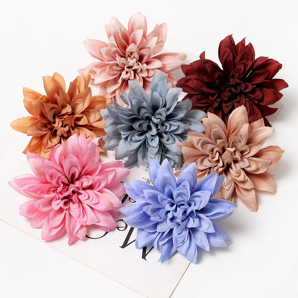 artificial silk dahlia flower heads 5-pack - home, wedding, party decoration, indoor faux floral accessories for anniversaries, birthdays, bridal showers