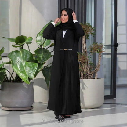 Abaya Dubai Luxury Elegant Arabian Kaftan Coat Black White Cardigan for Women - Stylish Modest Wear for Formal & Casual Occasions in High-Quality Ice Silk