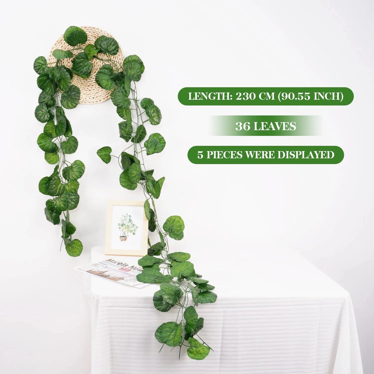 artificial green ivy leaf vine garland, silk hanging decoration, 2.1m length, home garden decor, wedding party display, outdoor use, diy crafts, wall accent