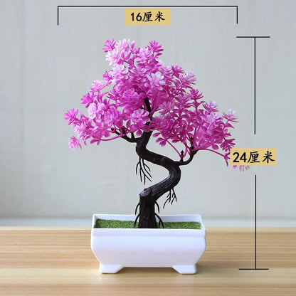 Artificial Bonsai Tree Decorative Plant, Plastic Fake Flowers with Pot, Desktop Ornament for Home, Office, Hotel, Garden, Anniversary, and Exhibition Use