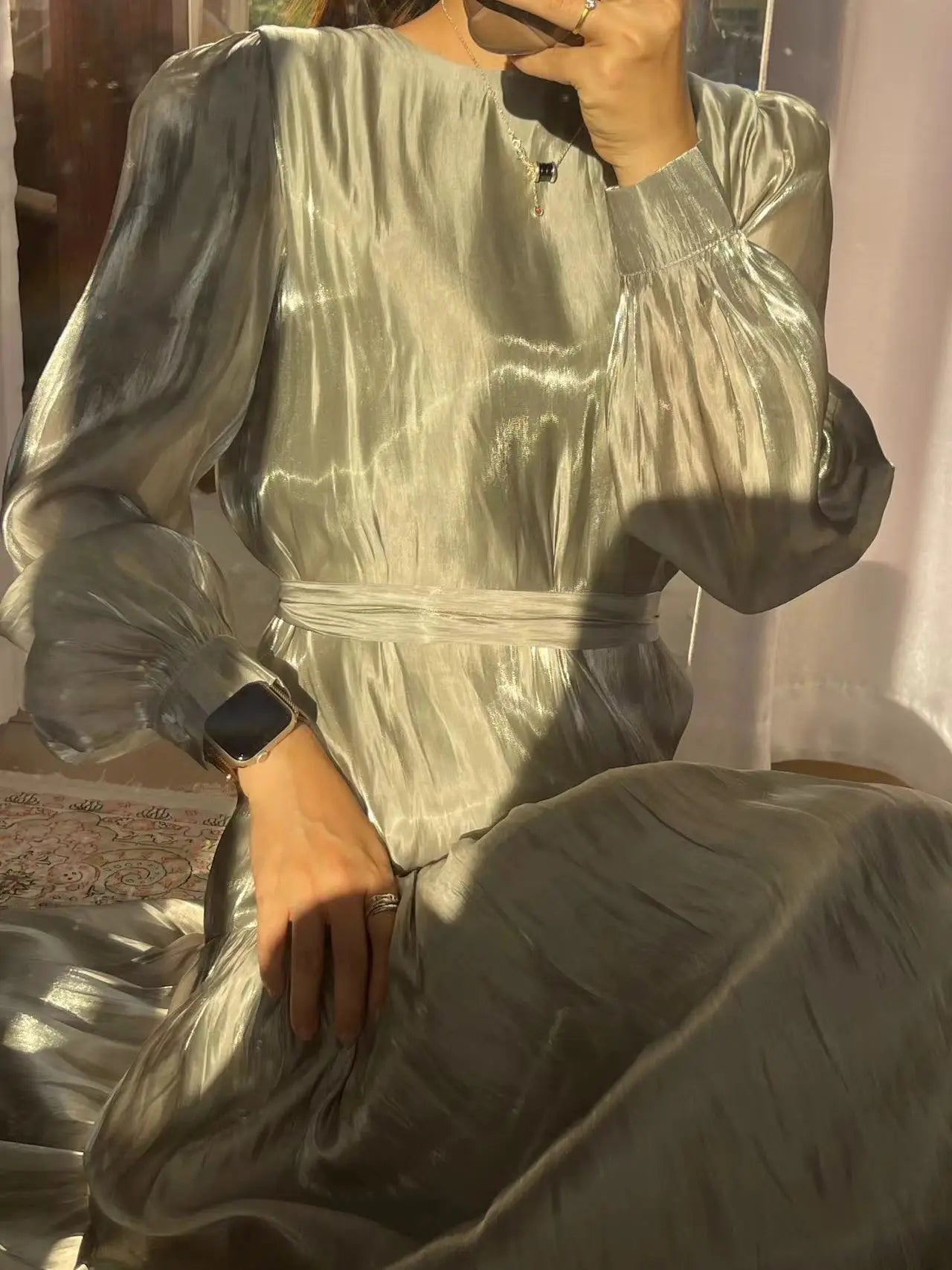 eid ramadan muslim women's elegant pleated a-line dress abaya kaftan robe for celebrations, perfect for spring summer events, comfortable and stylish design