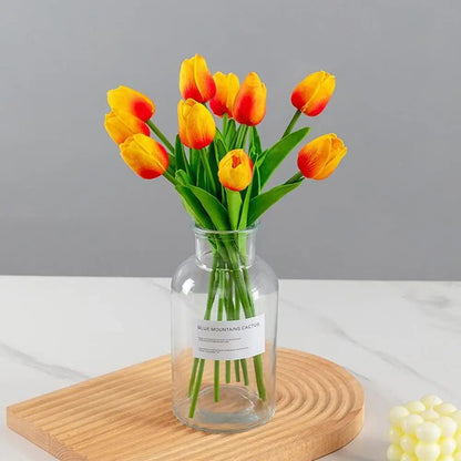 Artificial White Tulips Bouquet, PE Silicone Realistic Fake Flowers for Home Decor, Bridal Showers, Valentine's Gifts, Weddings, Indoor Arrangements