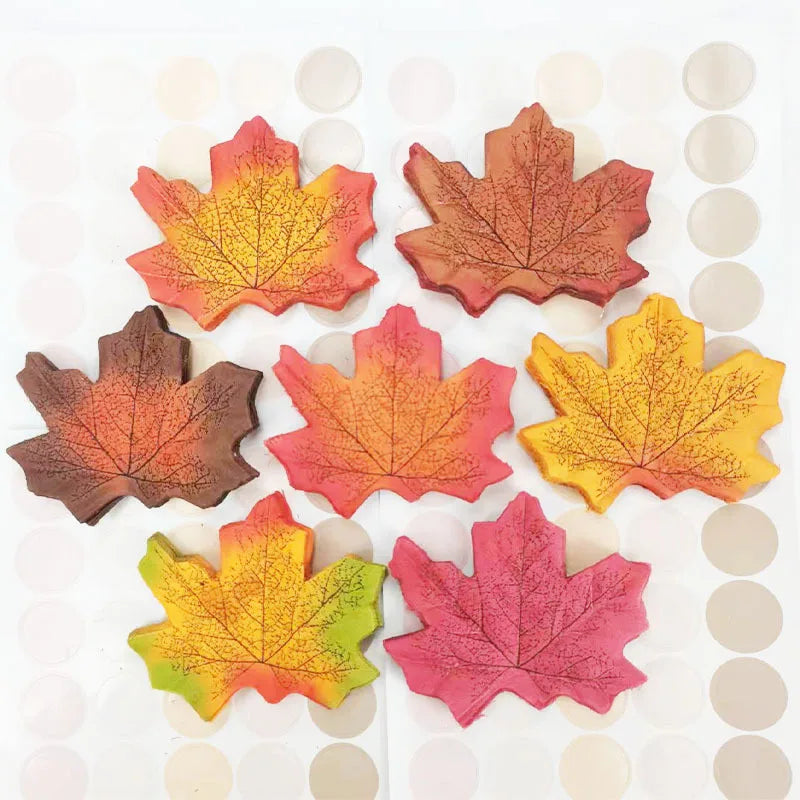pack of 50 or 100 silk artificial maple leaves for seasonal decor, weddings, christmas, halloween, and diy crafts, ideal for indoor and outdoor home decoration