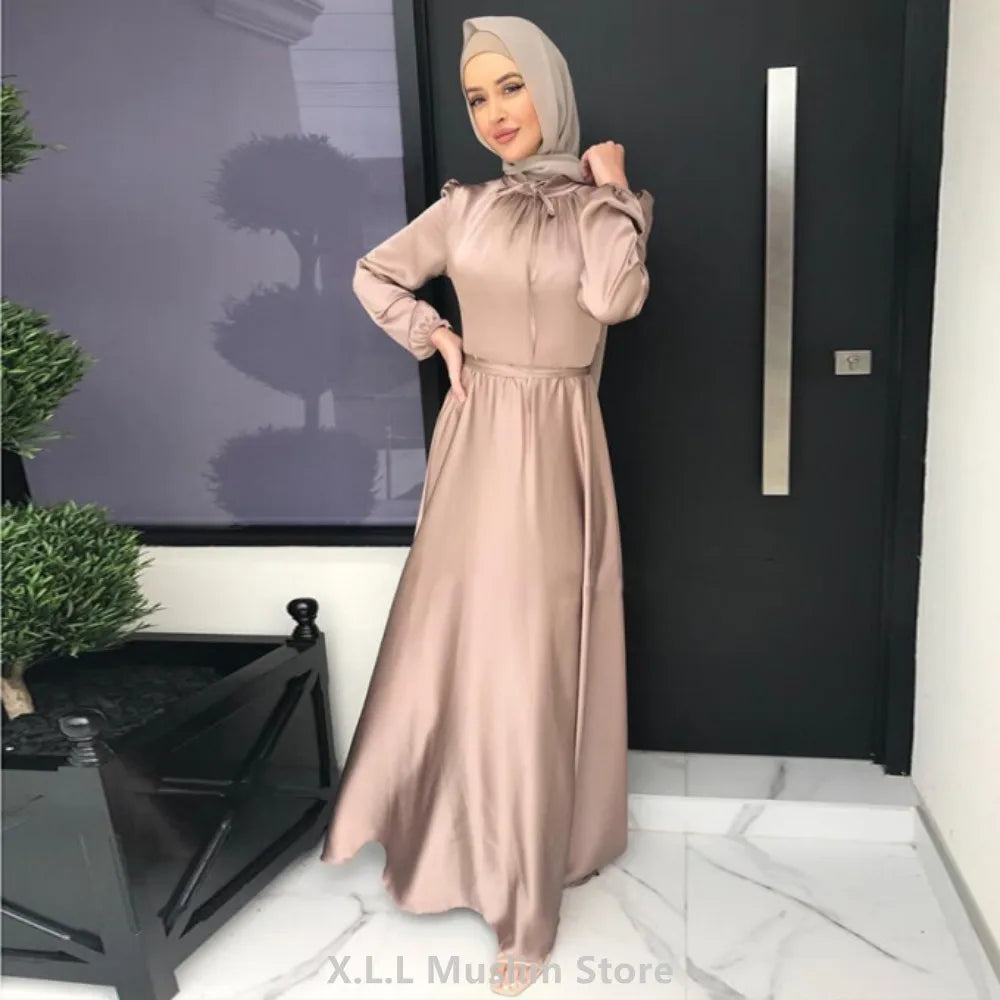 muslim women abaya luxury dubai dresses long satin robe arabic evening dress for women, stylish turkey fashion gown, perfect for all seasons