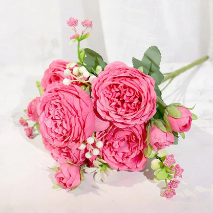 Artificial Silk Rose Bouquet for Wedding and Home Decoration - Large and Small Heads for Indoor Use - Versatile Decor for Anniversaries, Showers, Birthdays, and More