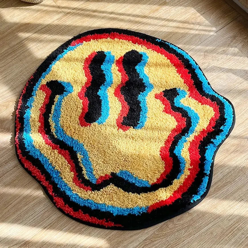 trippy smiling tufted rug flocking rug gift for friend bedroom geek gift home decor carpet soft non-slip area rug for living room and kids room