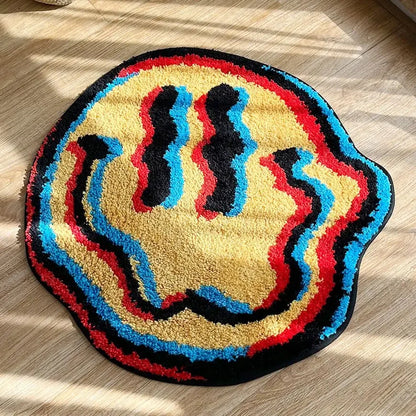 Trippy Smiling Tufted Rug Flocking Rug Gift for Friend Bedroom Geek Gift Home Decor Carpet Soft Non-Slip Area Rug for Living Room and Kids Room