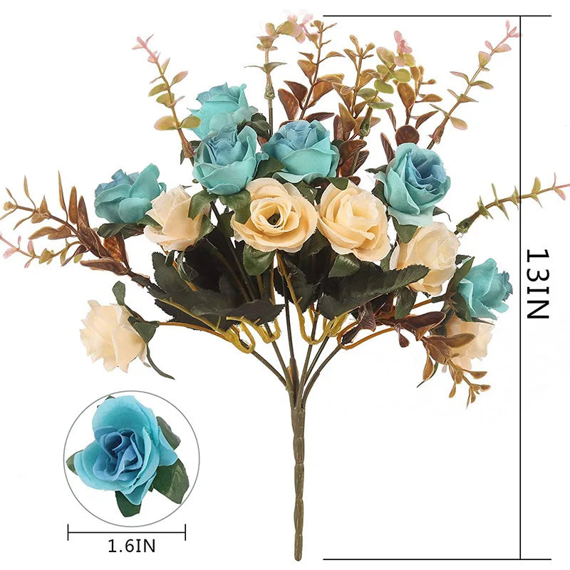 silk rose artificial flower bouquet - 12 head bunch for home decor, indoor garden, wedding, anniversary, party and event decoration, elegant fake floral arrangement