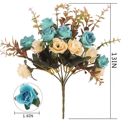 Silk Rose Artificial Flower Bouquet - 12 Head Bunch for Home Decor, Indoor Garden, Wedding, Anniversary, Party and Event Decoration, Elegant Fake Floral Arrangement