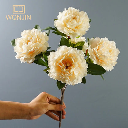 Artificial Peony Bouquet with 5 Heads – Large Red Silk Flowers for Weddings, Home Decor, Parties – Elegant Indoor Flower Arrangement for Tables & Events