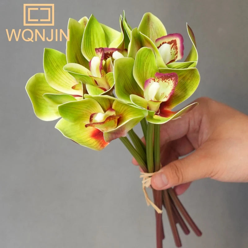 artificial orchid bouquet, 6pcs - real touch cymbidium flowers for home decor, wedding bridal bouquets, table centerpieces, photography props - indoor use, non-woven fabric