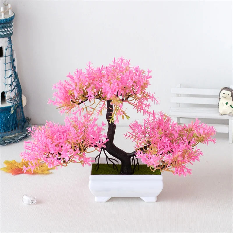 artificial bonsai tree decor, small plastic potted plant for home and office, fake plant desktop ornament, ideal for bridal showers, gardens, and outdoor exhibits