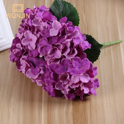 Silk Hydrangea Artificial Flowers Bouquet, 5 Large Heads, Red Floral Arrangement for Home, Wedding, Anniversary, Parties, Indoor Decor