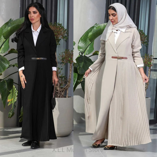 Abaya Dubai Luxury Elegant Arabian Kaftan Coat Black White Cardigan for Women - Stylish Modest Wear for Formal & Casual Occasions in High-Quality Ice Silk