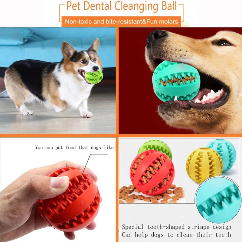 pet chew toy ball, durable rubber, dental cleaning & treat dispenser, engaging indoor/outdoor play, ideal for small dogs & cats, lightweight for active fun