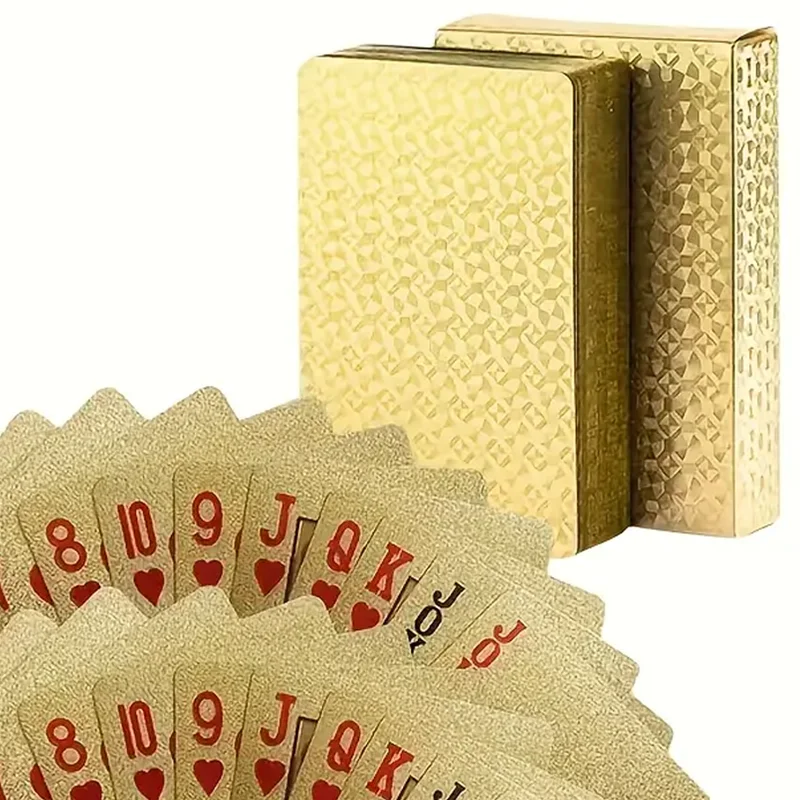 gold plated foil poker cards deck waterproof plastic playing card game props for luxurious game nights, perfect for all ages, durable and easy to clean