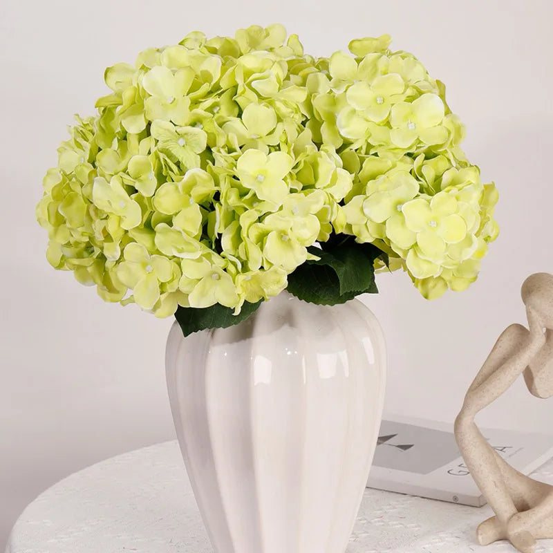silk hydrangea artificial flowers bouquet, 5 large heads, red floral arrangement for home, wedding, anniversary, parties, indoor decor