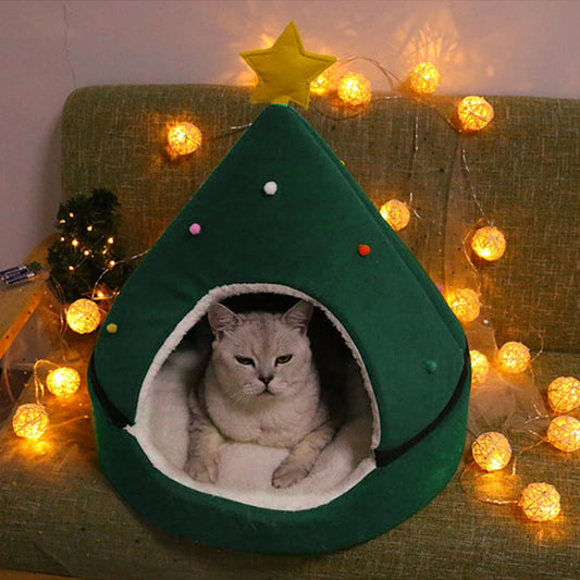 B08M9W9VL8 9.7 Cat Tent Cave Bed Christmas Tree Cat House Bed Comfortable Triangle Cat Bed Pet Tent House Christmas Tree Cat House Bed